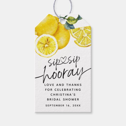 Lemons Sip Hooray Brautparty Bevorzugung Geschenkanhänger (Vorderseite)