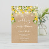 Lemons String Lights Rustic Kraft Wedding Einladung (Stehend Vorderseite)