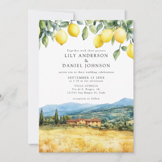 Lemons Tuscan Scene Italian Wedding Einladung (Vorderseite)
