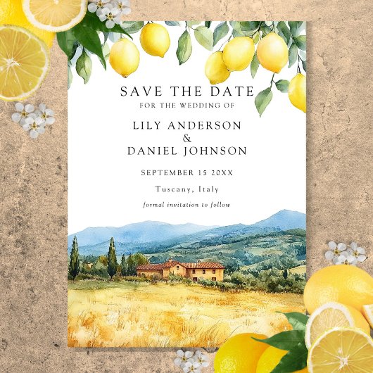 Lemons Tuscan Scene Italian Wedding Save The Date