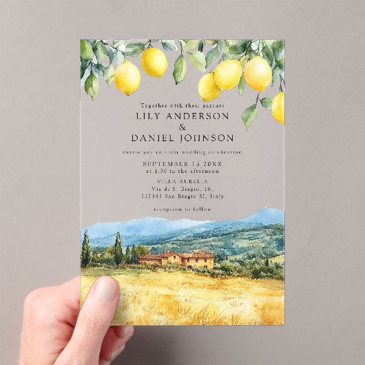 Lemons Tuscan Scene Italy Wedding Acryleinladungen (Insitu (Handheld))