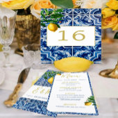 Lemons Tuscan Tile Blue White Wedding Tischnummer