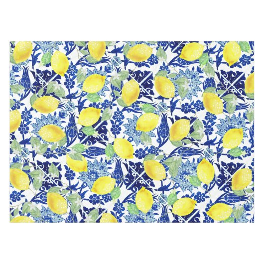 Lemons und Blauer Flur Tischdecke (Vorderseite (Horizontal))
