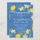 Lemons und Blue Watercolor Engagement Party Einladung (Vorne/Hinten)