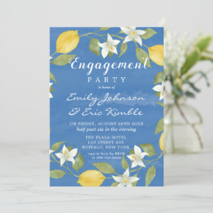 Lemons und Blue Watercolor Engagement Party Einladung