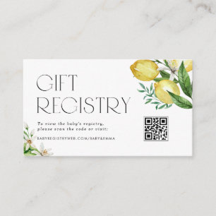 Lemons und Blüten QR-Code-Baby-Shower-Wunschliste Begleitkarte