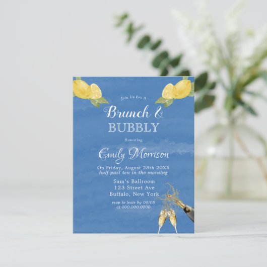 Lemons und Brunch & Bubbly Einladung (Stehend Vorderseite)