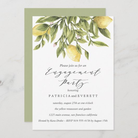 Lemons und Foliage Wedding-Party v2 Einladung (Vorne/Hinten)