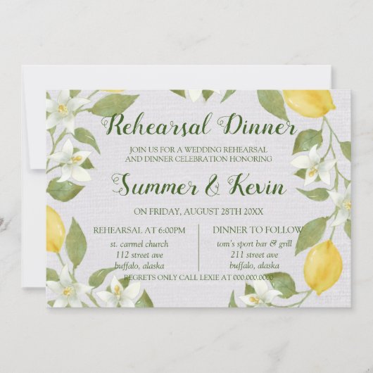 Lemons und Linen Probe Abendessen Einladung (Vorderseite)