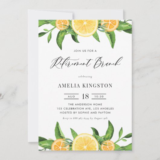 Lemons und Orange Summer Retirement Brunch Einladung (Vorderseite)