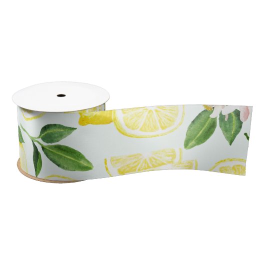 Lemons Wasserfarbe Sommerfruchtmuster auf Minze Satinband (Spule)