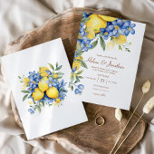 Lemons Watercolor Blue Yellow Elegante Hochzeit Einladung