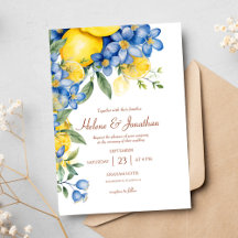 Lemons Watercolor Blue Yellow Elegante Hochzeit