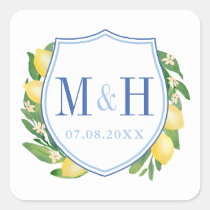 Lemons Wedding Monogram Logo Quadratischer Aufkleber