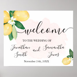 Lemons Wedding Welcome Sign Pink Dusche Poster