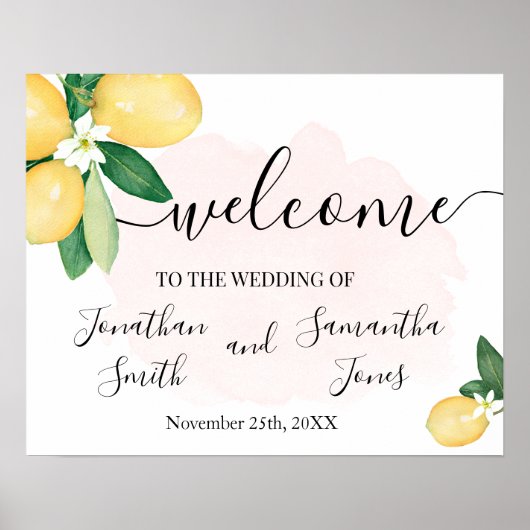 Lemons Wedding Welcome Sign Pink Dusche Poster (Vorne)
