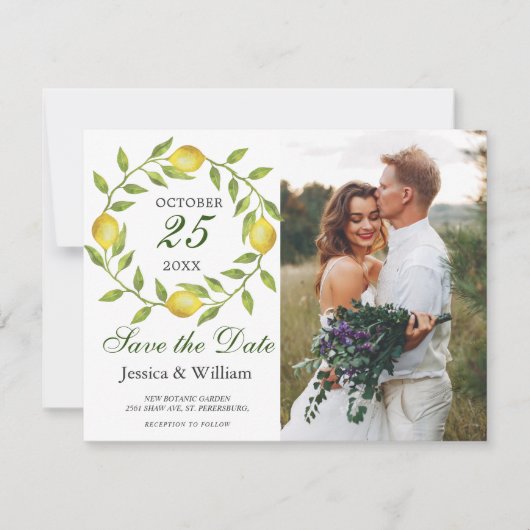 Lemons Wreath Foto Wedding Save the Date Card (Vorderseite)