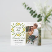 Lemons Wreath Foto Wedding Save the Date Card (Stehend Vorderseite)