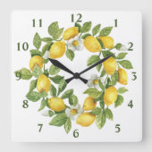 Lemons Wreath Green Yellow Quadratische Wanduhr (Vorderseite)