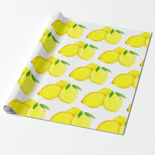 Lemons Yellow Frucht Muster Wasserfarbe Rustikal Geschenkpapier (Ungerollt)