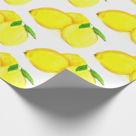 Lemons Yellow Frucht Muster Wasserfarbe Rustikal Geschenkpapier (Ecke)