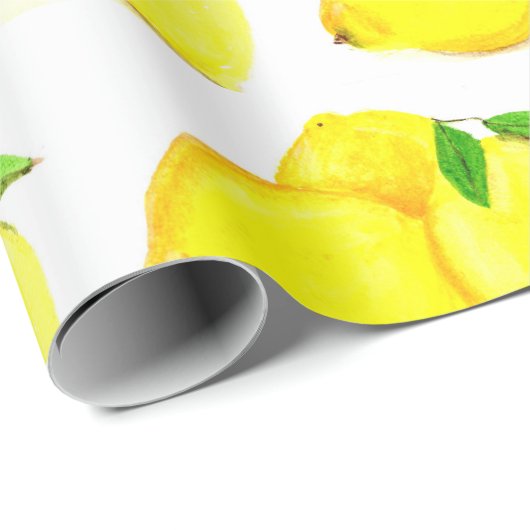 Lemons Yellow Frucht Muster Wasserfarbe Rustikal Geschenkpapier (Rolleneckpunkt)
