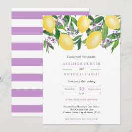 Lemons Yellow Lila Watercolor Citrus Wedding Inv Einladung