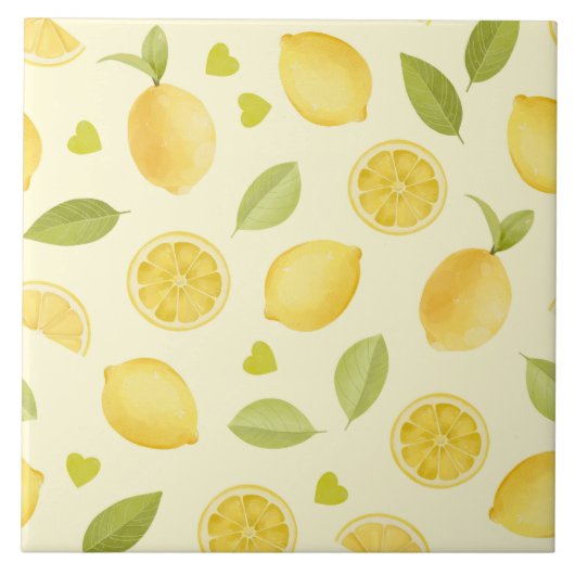 Lemons Yellow Watercolor Design Fliese (Vorderseite)