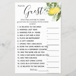 Lemony Find the Guest Brautparty Game Card Flyer