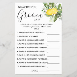Lemony What groom say Brautparty game card Flyer