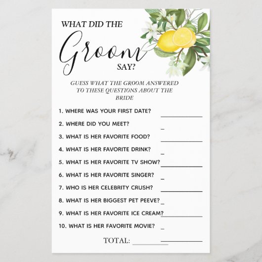Lemony What groom say Brautparty game card Flyer (Vorne)