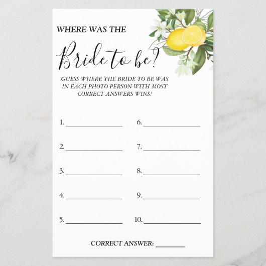 Lemony Wo war ihr Brautparty-Spielkarte? Flyer (Vorne)