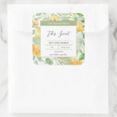 Lemony Yellow and Fern Candle Label Quadratischer Aufkleber (Tasche)