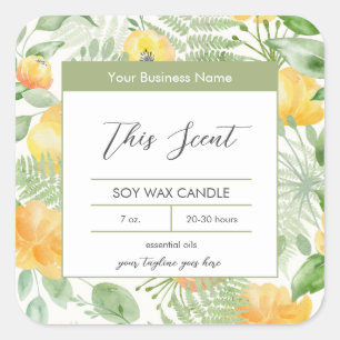 Lemony Yellow and Fern Candle Label Quadratischer Aufkleber