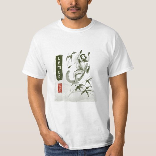 LEMUR 狐 猴 japanischer Stil sumi-e T-Shirt (Vorderseite)
