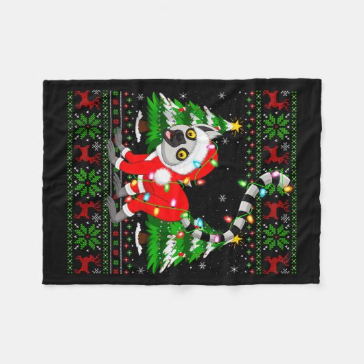 Lemur Christmas Lights Santa Costume Ugly Xmas Swe Fleecedecke (Vorderseite (Horizontal))