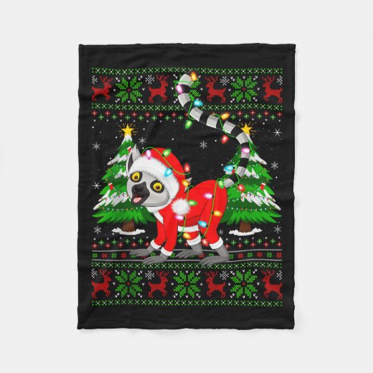 Lemur Christmas Lights Santa Costume Ugly Xmas Swe Fleecedecke (Vorderseite)