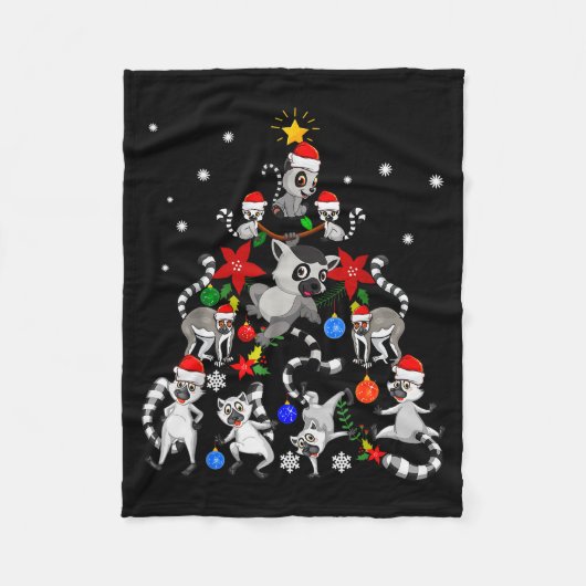 Lemur Christmas Tree Santa Hat Xmas Holiday Costum Fleecedecke (Vorderseite)