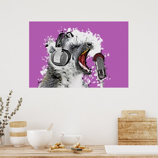 Lemur Comic Art singen Poster (Küche)