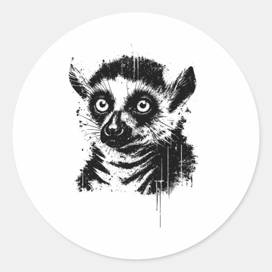 Lemur Ink Art Jungle Madaga Wildlife Rtrait Nge  Runder Aufkleber (Vorderseite)