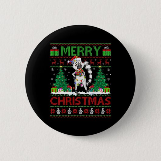 Lemur Lover Xmas Tree Lights Ugly Santa Lemur Chri Button (Vorderseite)