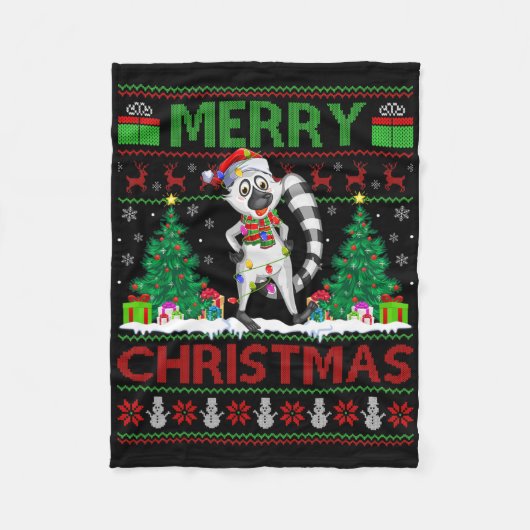Lemur Lover Xmas Tree Lights Ugly Santa Lemur Chri Fleecedecke (Vorderseite)