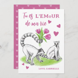 Lemur mit Tulips Romantische Liebe Funny French Zi Feiertagskarte