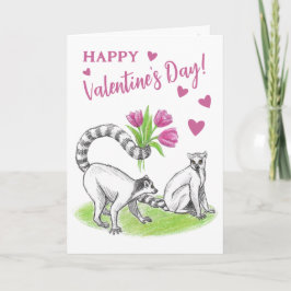 Lemur mit Tulips Romantische Liebe Funny Valentine Feiertagskarte