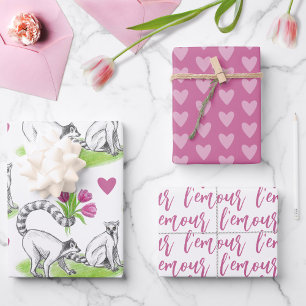 Lemur mit Tulpen Romantische Liebe Lustiger franzö Geschenkpapier Set