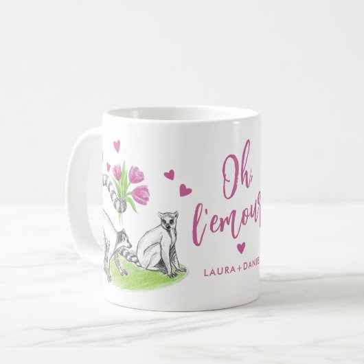 Lemur und Tulips Romantische Liebe Funny Puff Name Kaffeetasse (Vorderseite Links)