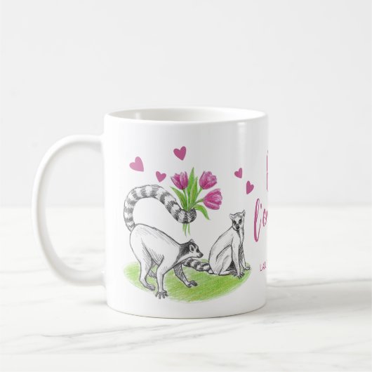 Lemur und Tulips Romantische Liebe Funny Puff Name Kaffeetasse (Links)