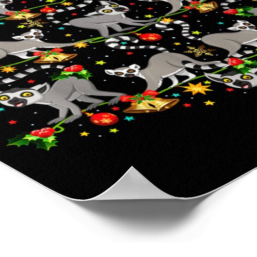 Lemur Xmas Tree Gift Santa Hat Lemur Christmas Poster (Ecke)
