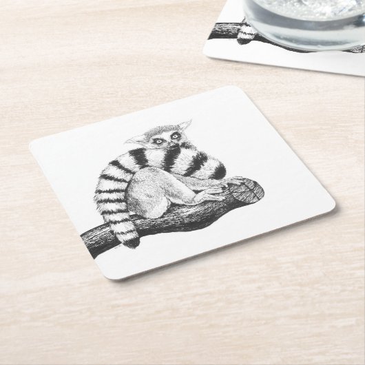 Lemur zeichnend rechteckiger pappuntersetzer (angewinkelt)