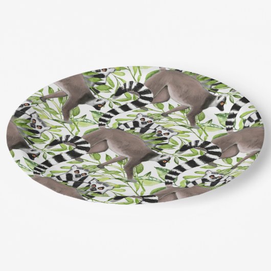 Lemuren auf Madagaskar im Dschungel Pappteller (Schrägansicht)